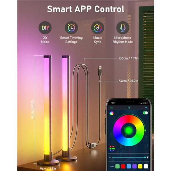 Smart LED Light Bars - RGB Wall Lights Ambiance Lighting  with 8 Scene Modes - Picture 6 of 6